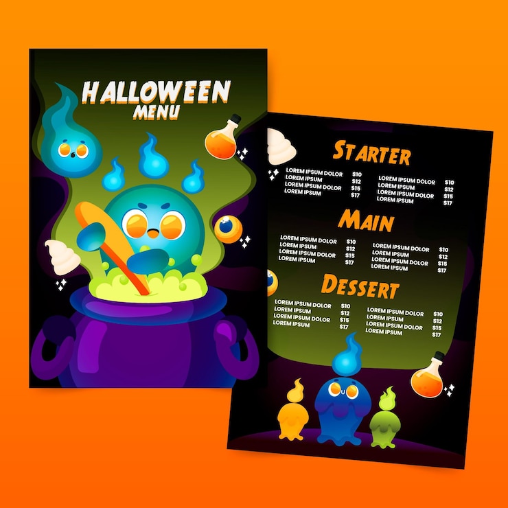 Vector gratuito dibujado plantilla de menú de halloween