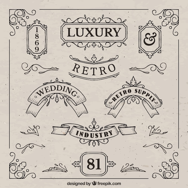 Vector gratuito dibujados a mano cintas decorativas de estilo vintage