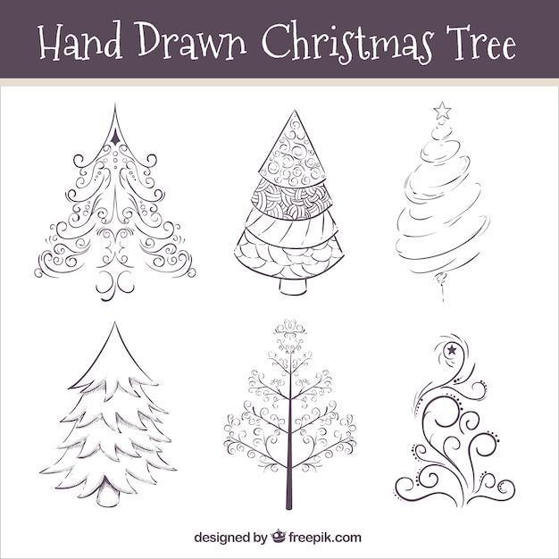 Dibujados a mano ornamentales árboles de navidad