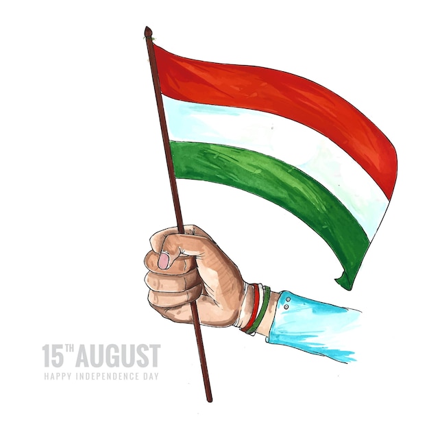 Dibujar a mano acuarela mano sosteniendo fondo de tarjeta de bandera india