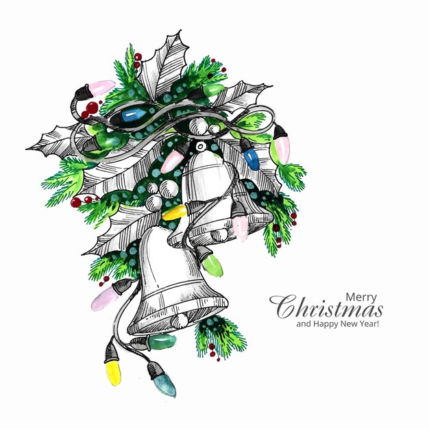Dibujar a mano artístico diseño de tarjeta de campanas decorativas navideñas