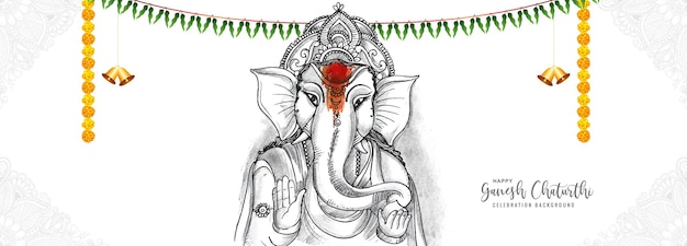 Dibujar a mano boceto señor ganesh chaturthi hermoso diseño de banner de vacaciones