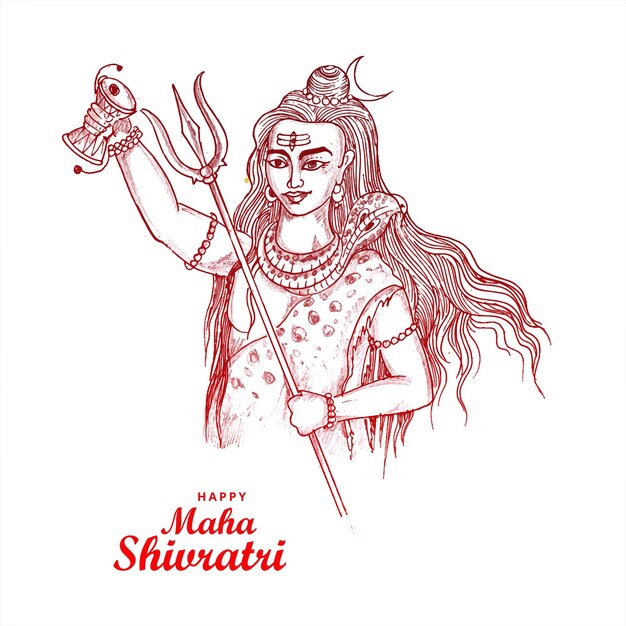 Dibujar a mano el bosquejo hindú del señor shiva para el diseño de la tarjeta del dios indio maha shivratri