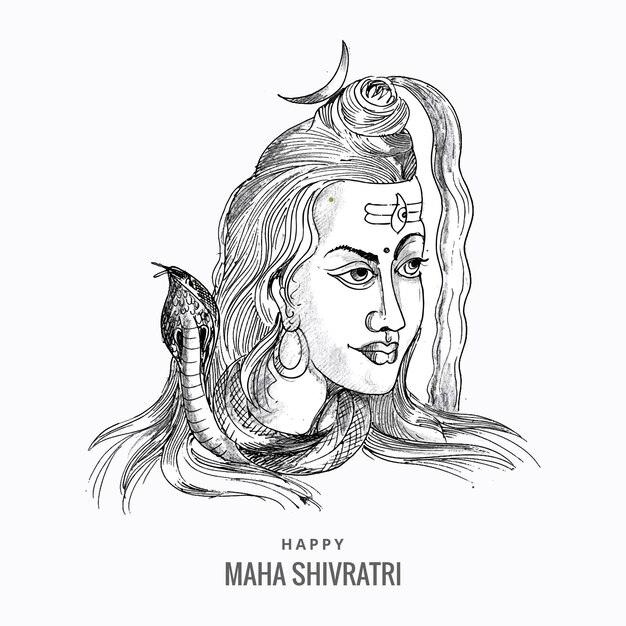 Dibujar a mano el bosquejo del señor shiva hindú para el fondo del dios indio maha shivratri
