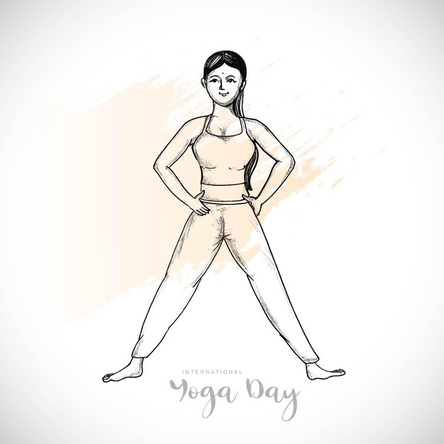 Dibujar a mano el día internacional del yoga mujeres poses de yoga boceto de fondo