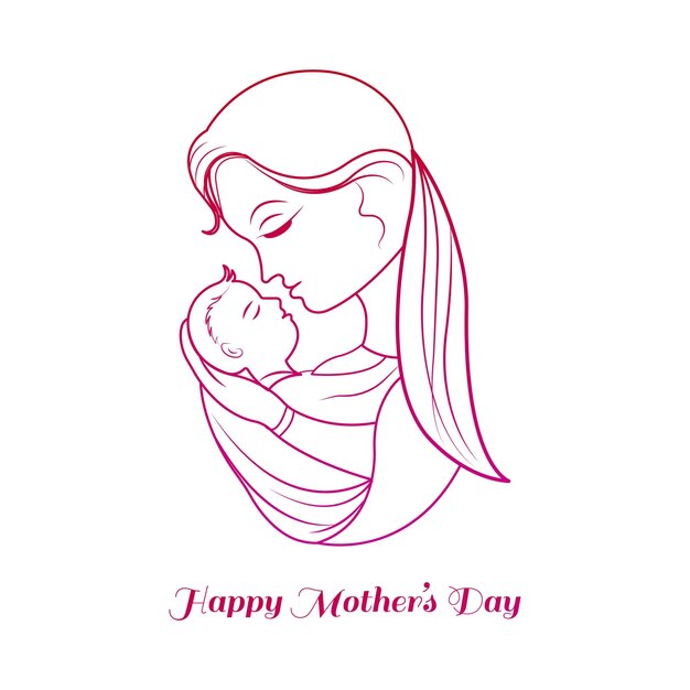 Dibujar a mano el día de la madre para el fondo de la tarjeta de boceto de mujer y bebé