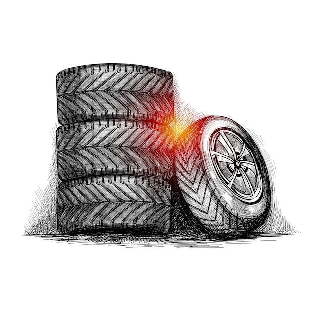 Dibujar a mano dibujo realista de neumático completo