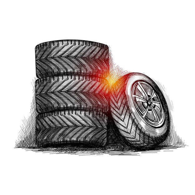 Dibujar a mano dibujo realista de neumático completo