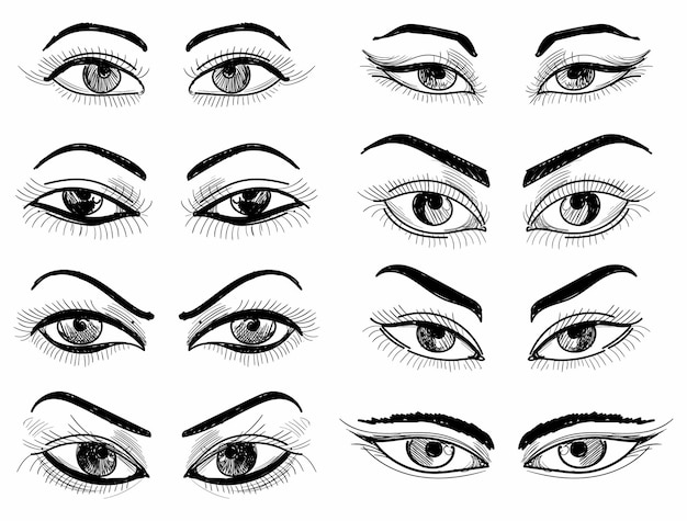 Vector gratuito dibujar a mano diferente diseño de escenografía de ojo femenino