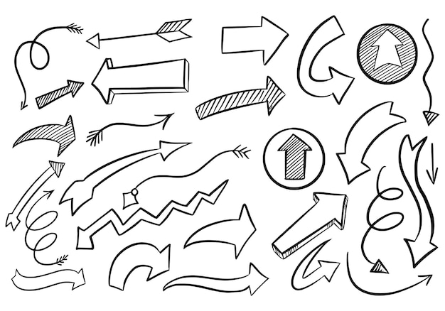 Vector gratuito dibujar a mano diferentes flechas diseño de conjunto de bocetos