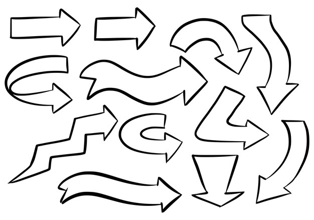 Dibujar a mano diferentes flechas diseño de conjunto de bocetos