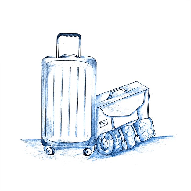Dibujar a mano diseño de boceto de equipaje de viaje