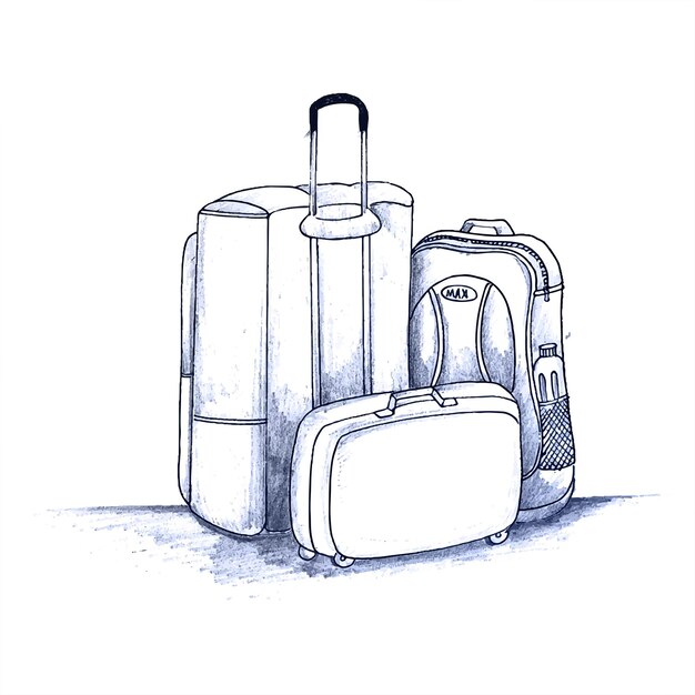 Dibujar a mano diseño de boceto de equipaje de viaje