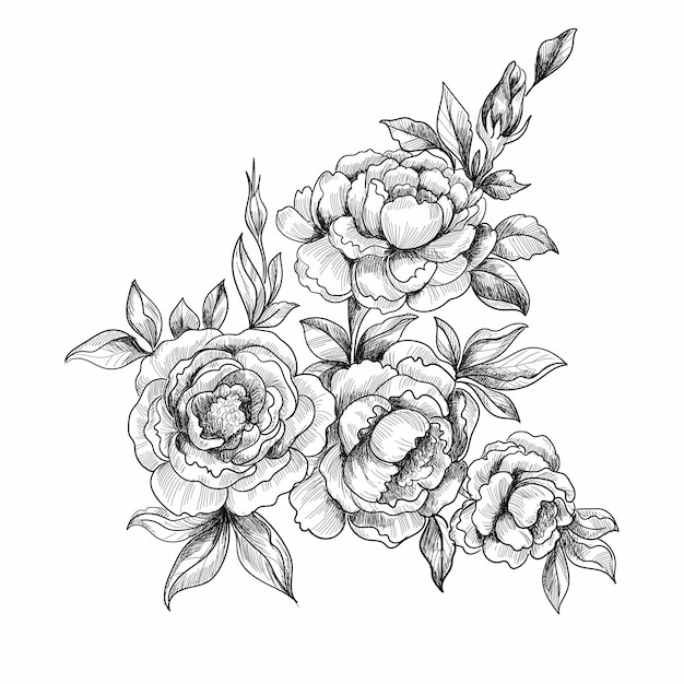 Dibujar a mano diseño de dibujo floral decorativo