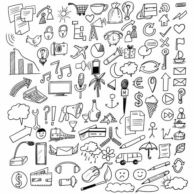Dibujar a mano doodle educación y conjunto de trabajo