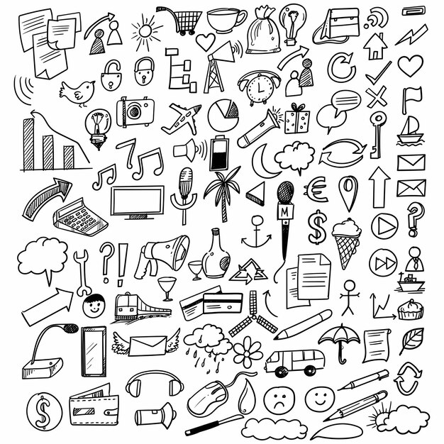 Dibujar a mano doodle educación y conjunto de trabajo