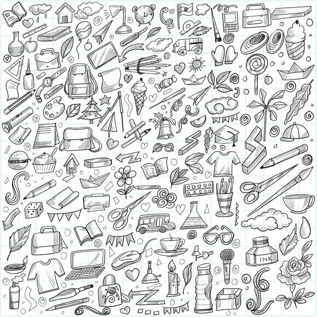 Dibujar a mano doodle educación y diseño de bocetos de trabajo