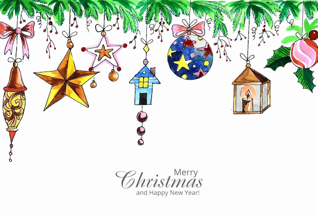 Dibujar a mano elementos decorativos navideños artísticos guirnalda fondo de vacaciones