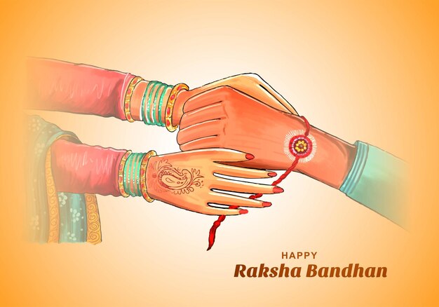 Dibujar a mano feliz raksha bandhan hermana atando rakhi al fondo de la tarjeta hermano