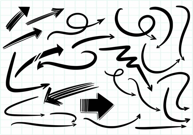 Dibujar a mano flechas direccionales conjunto diseño de boceto