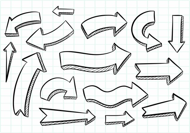 Dibujar a mano flechas direccionales conjunto diseño de boceto