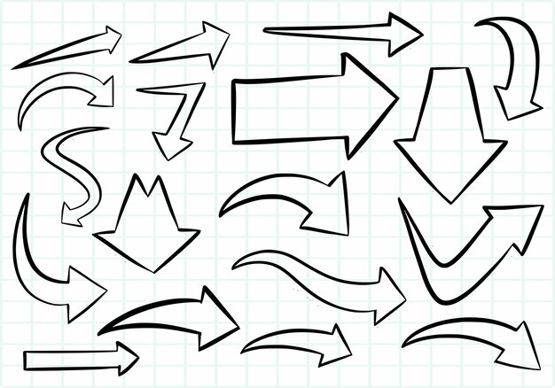 Dibujar a mano flechas direccionales conjunto diseño de boceto