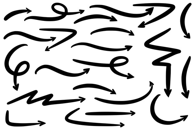 Dibujar a mano flechas direccionales conjunto diseño de boceto
