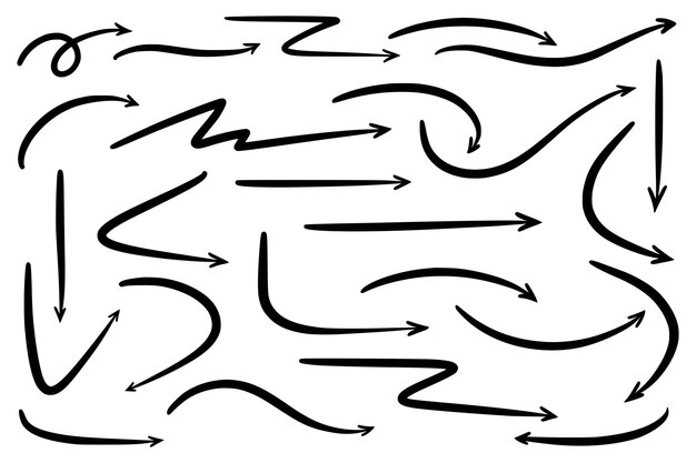 Dibujar a mano flechas direccionales conjunto diseño de boceto