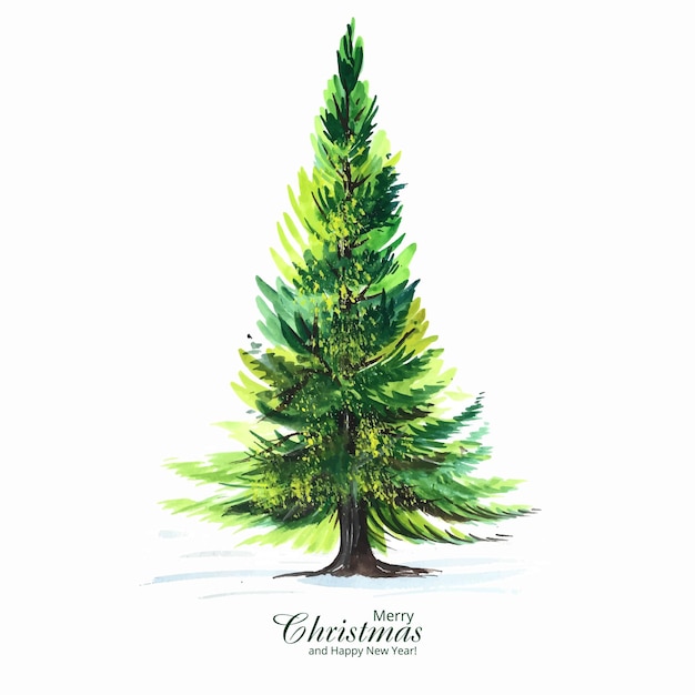 Dibujar a mano fondo de tarjeta de árbol de navidad decorativo