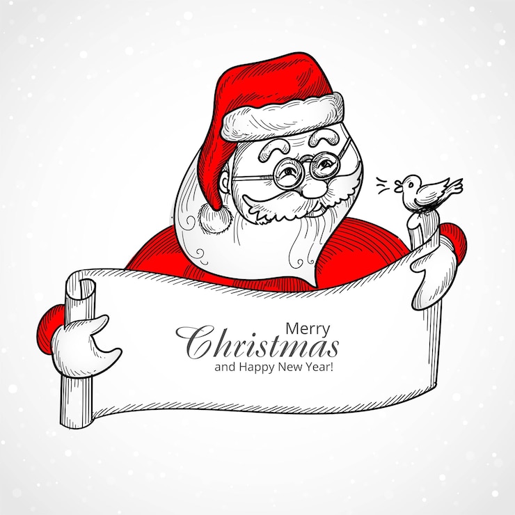 Vector gratuito dibujar a mano navidad santa claus con fondo de tarjeta de mensaje