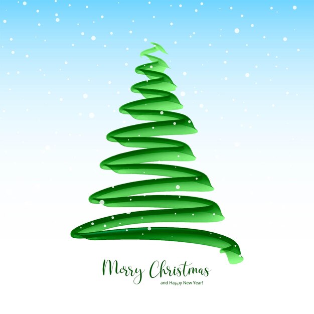 Dibujar a mano una tarjeta de árbol de Navidad verde sobre un fondo blanco