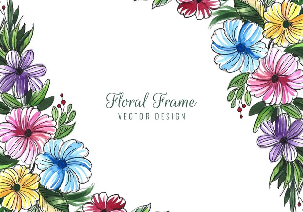 Dibujar a mano tarjeta de boda decorativa colorida flor de fondo