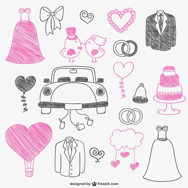 Dibujitos de boda de color rosa y negro