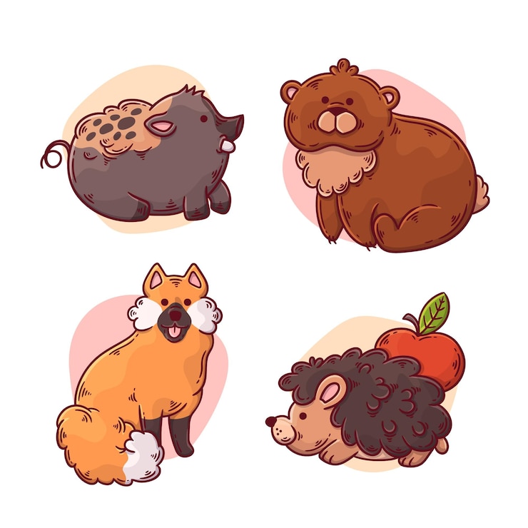 Vector gratuito dibujo de animales del bosque otoñal