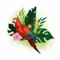 Vector gratuito dibujo de aves exóticas y flores tropicales.