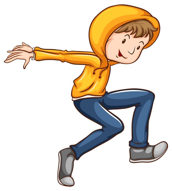Un dibujo de una bailarina con una chaqueta naranja.