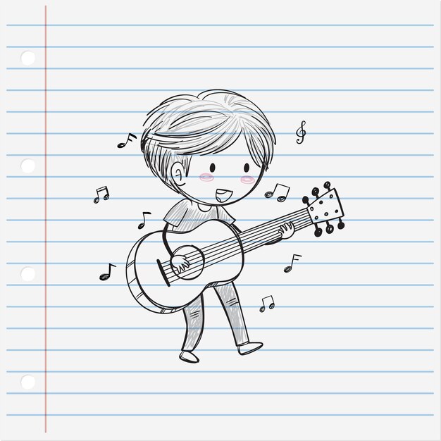 El dibujo de un chico lindo tocando la guitarra