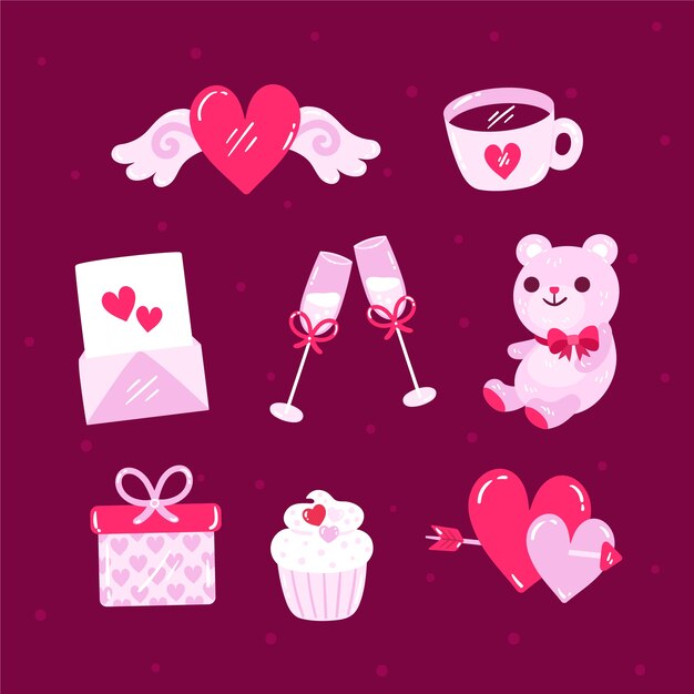 Dibujo de colección de elementos del día de San Valentín