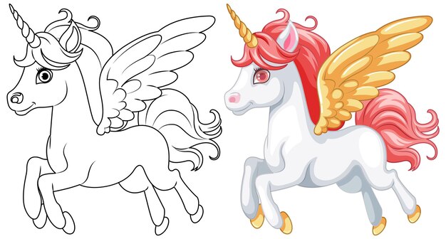 Dibujo para Colorear de Lindo Unicornio con Alas