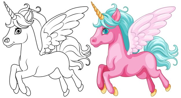 Dibujo para Colorear de Lindo Unicornio con Alas