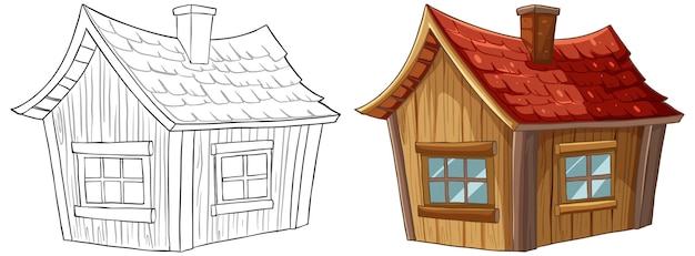 Dibujo para colorear la transformación de la cabaña acogedora