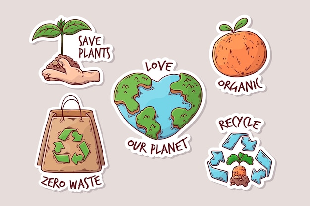 Vector gratuito dibujo con concepto de insignias de ecología