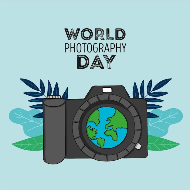 Vector gratuito dibujo del día mundial de la fotografía