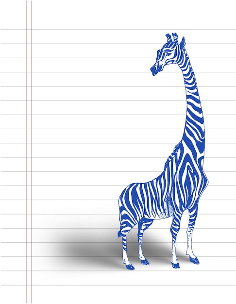Dibujo de dibujos animados de jirafa papel de cuaderno ilustración de vector de boceto dibujado a mano