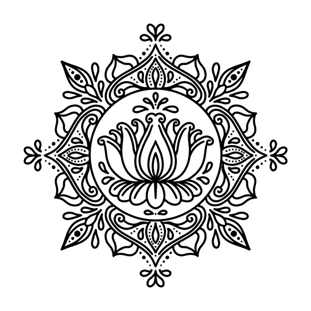 Dibujo de flor de loto mandala acuarela