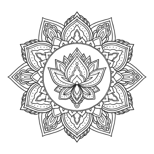 Dibujo de flor de loto mandala dibujado a mano