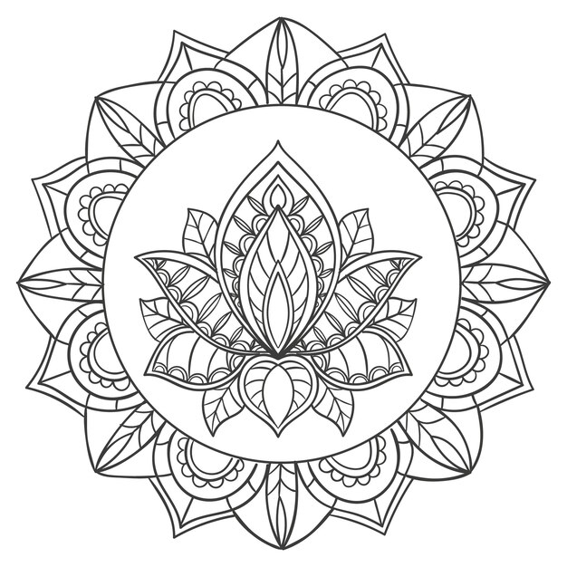 Dibujo de flor de loto mandala dibujado a mano