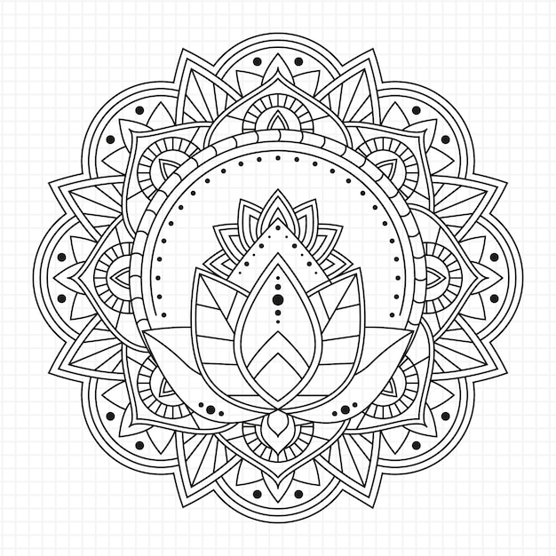 Dibujo de flor de loto mandala dibujado a mano
