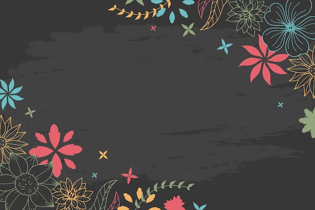 Dibujo de flores en concepto de fondo de pantalla de pizarra