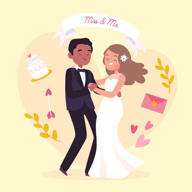 Dibujo de ilustración de pareja de boda